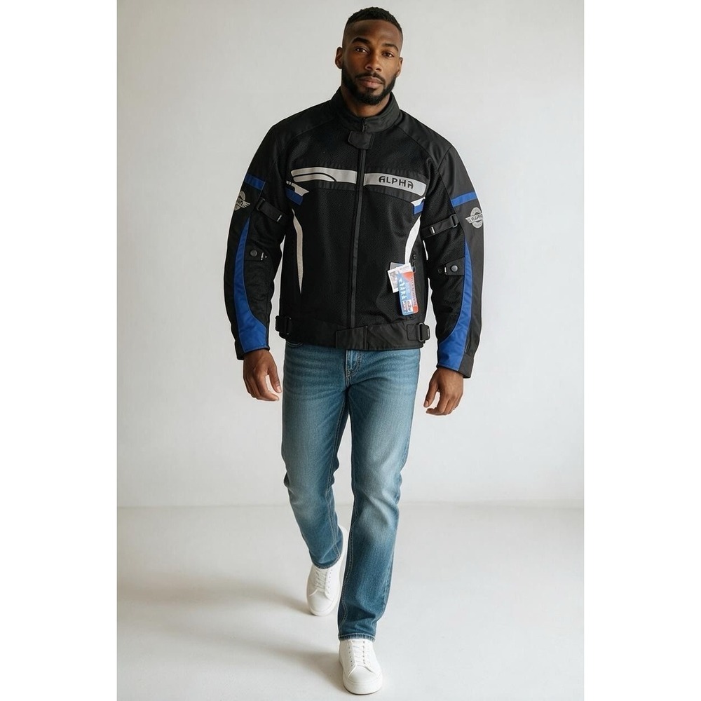 Alpha Cycle Gear Men's Small Mesh Motorcycle Jacket Black Blue White With Tags